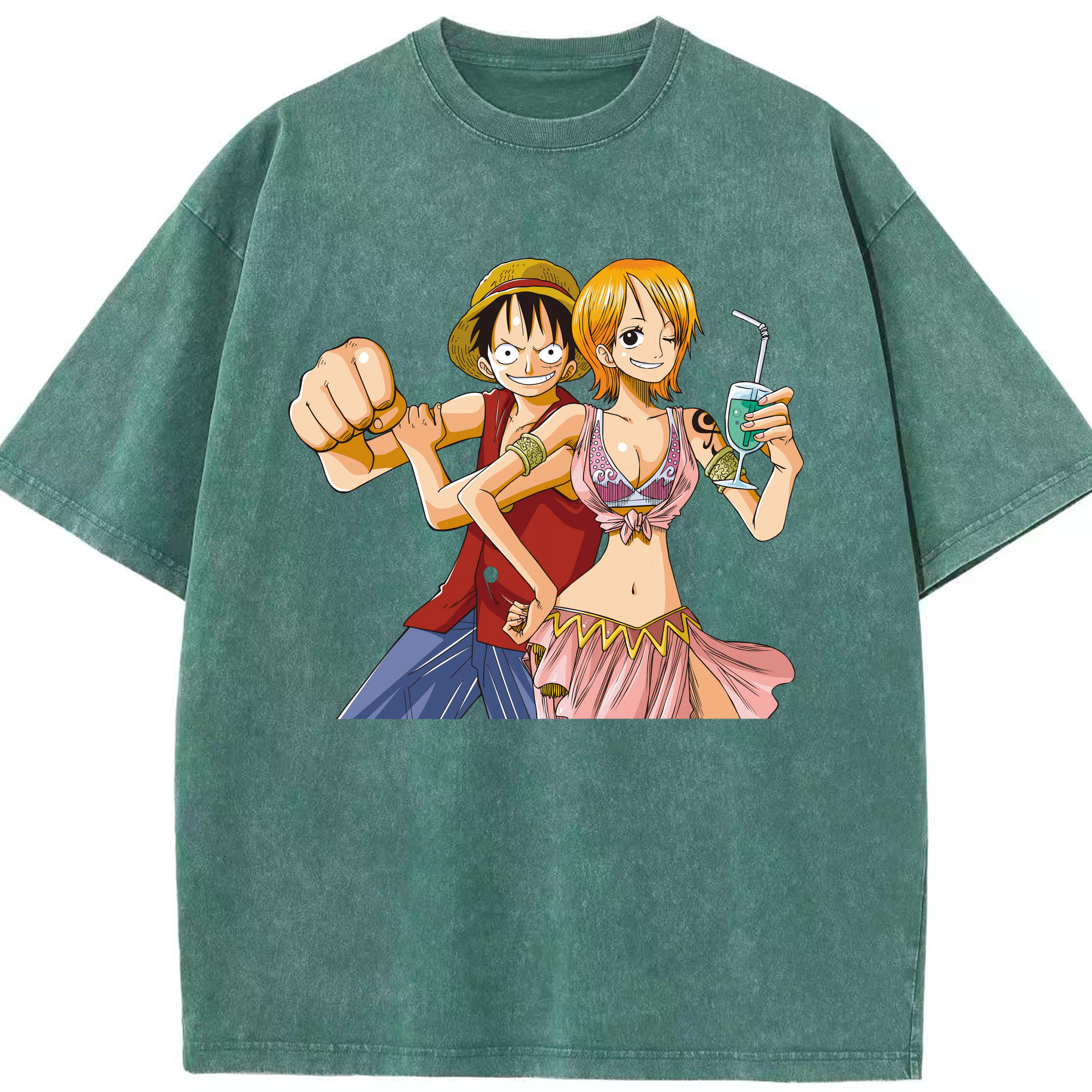 ワンピース モンキー・D・ルフィ ONE PIECE Monkey D. Luffy 綿100% ヴィンテージ風 半袖Tシャツ（フロントプリント）